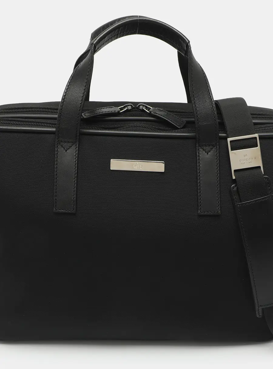Gucci Black Leather and Nylon Briefcase
