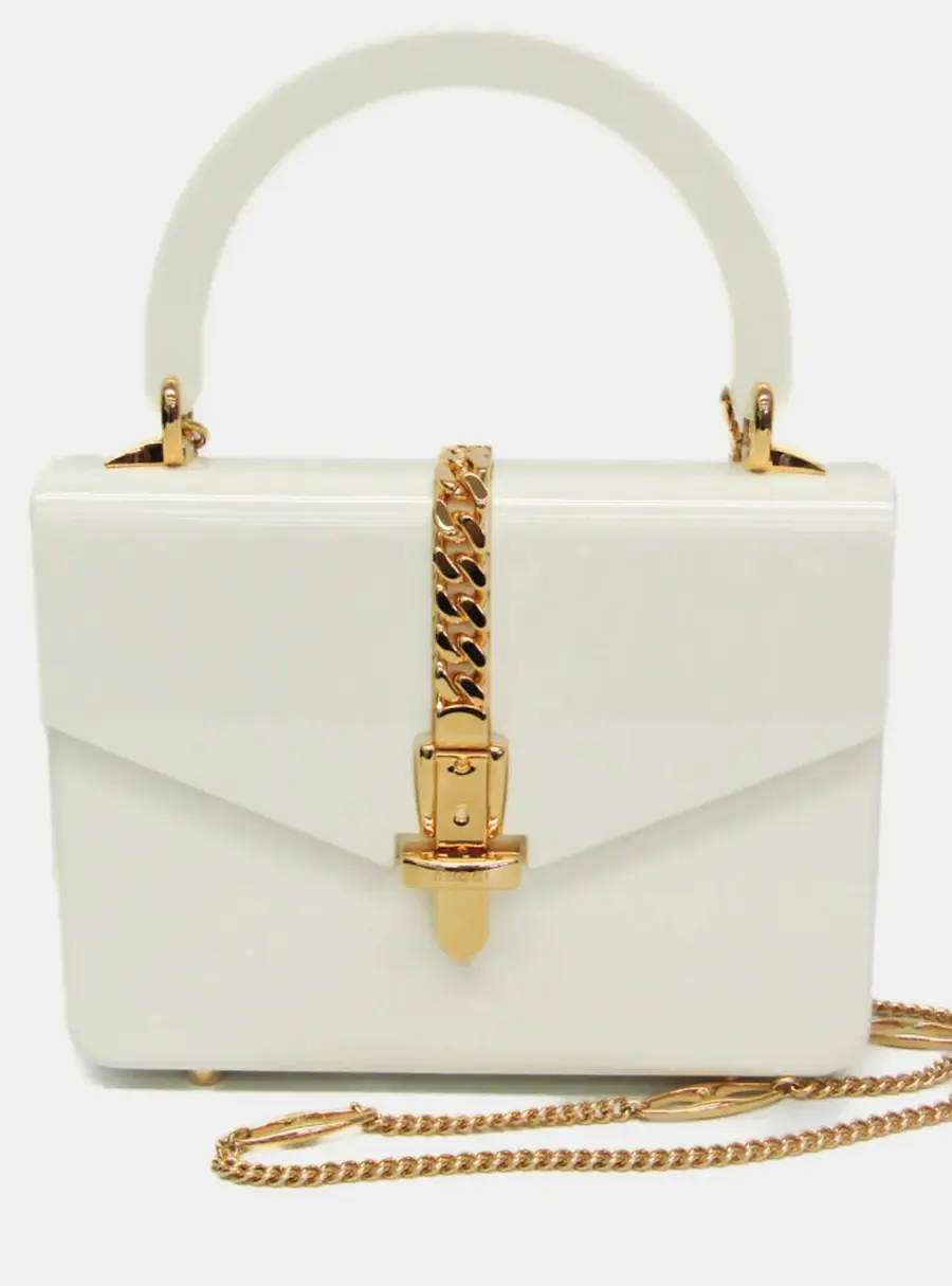 Gucci Sylvie 1969 Mini White Plexiglas Top Handle Bag