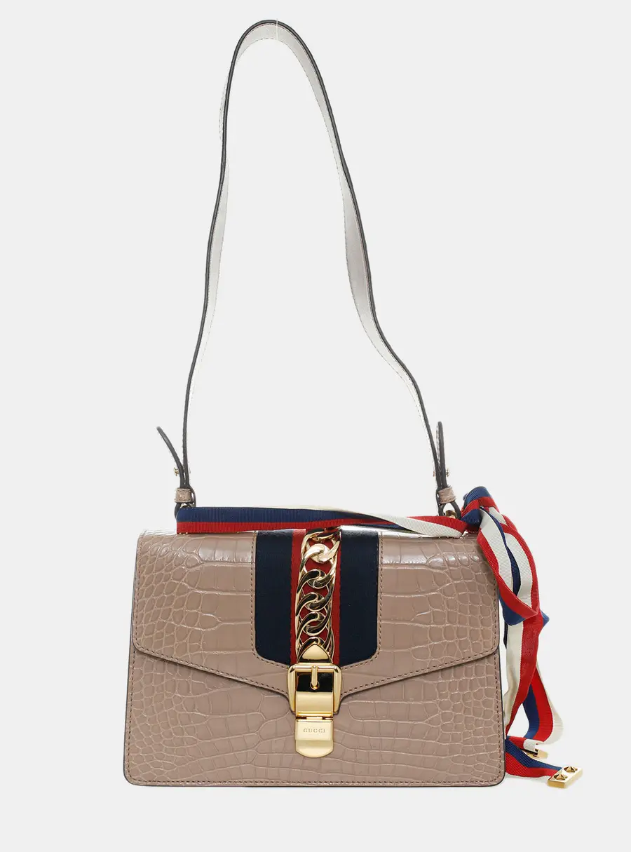 Gucci Sylvie Mini Beige Alligator Leather Shoulder Bag