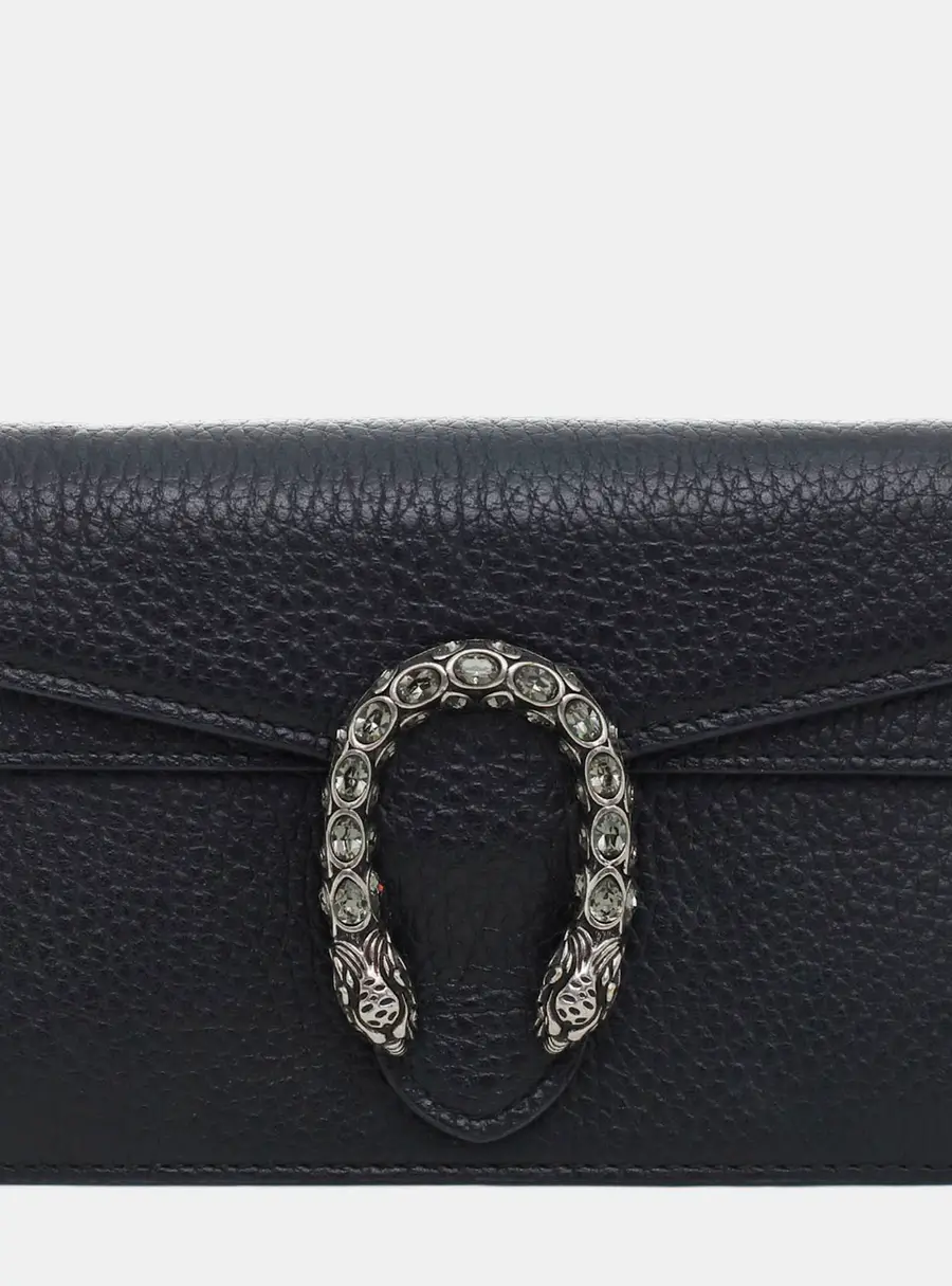Gucci Dionysus Super Mini Black Grained Leather Shoulder Bag