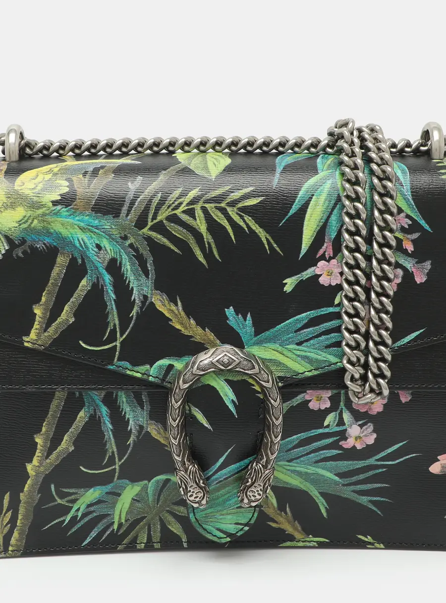 Gucci Dionysus Medium Black Tropical Print Leather Shoulder Bag