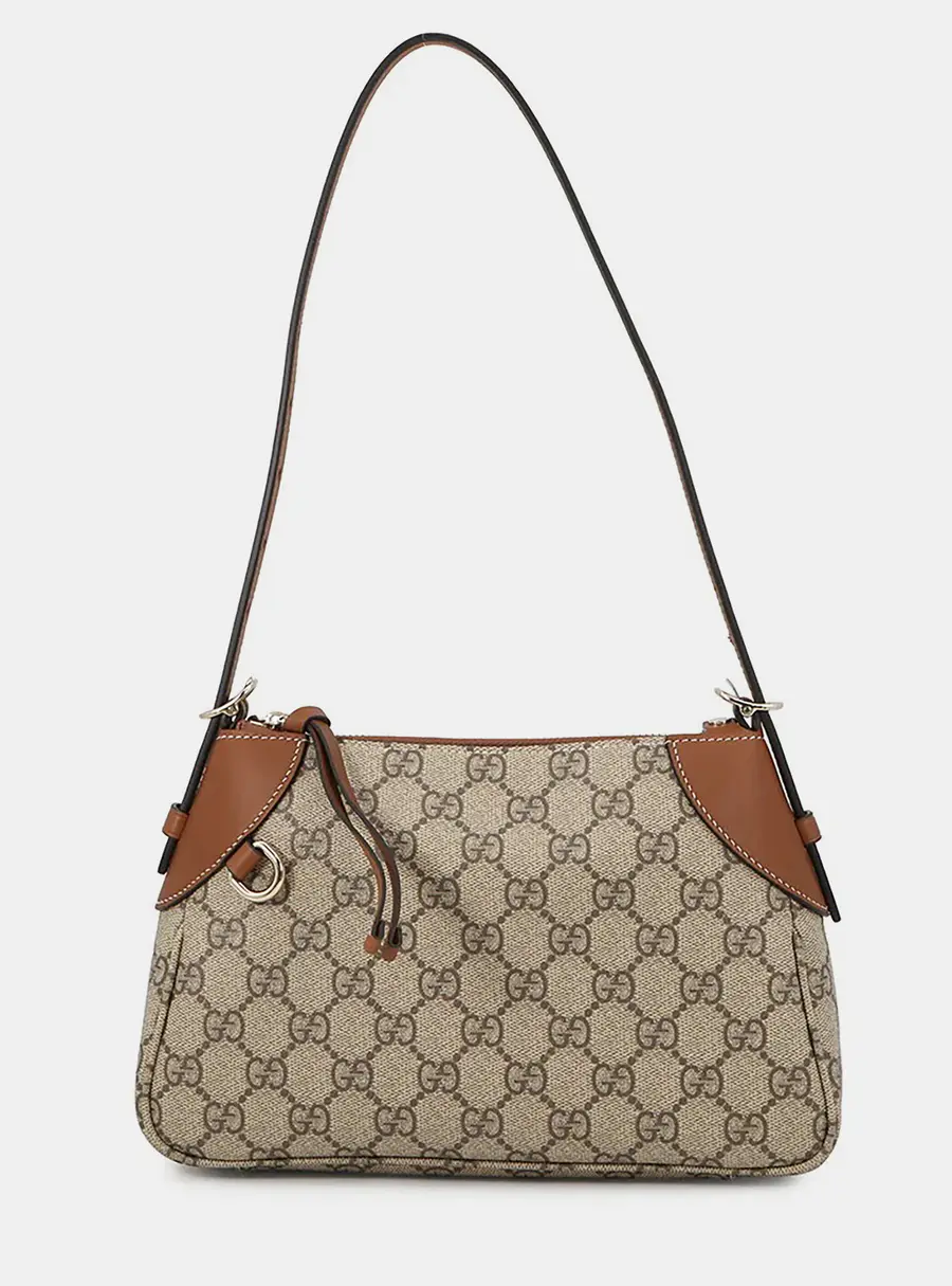Gucci GG Emblem Small Beige Brown GG Supreme Coated Canvas Shoulder Bag