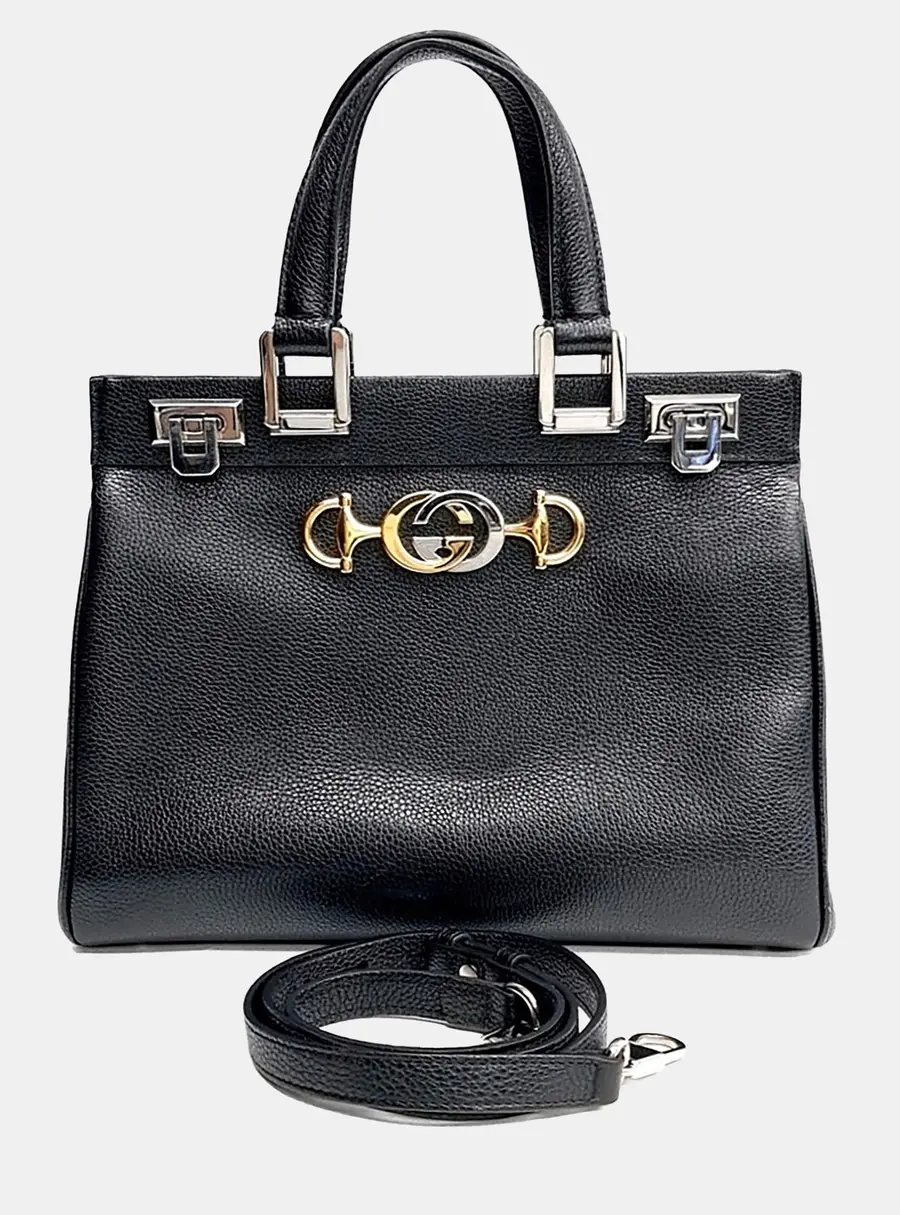 Gucci Black Leather Gucci Zumi Top Handle Bag Small (569712)