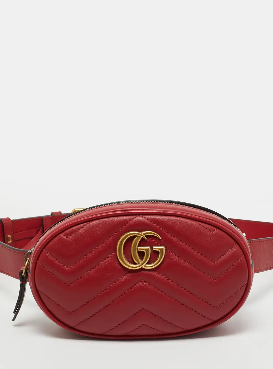 Gucci GG Marmont Mini Red Matelassé Leather Belt Bag