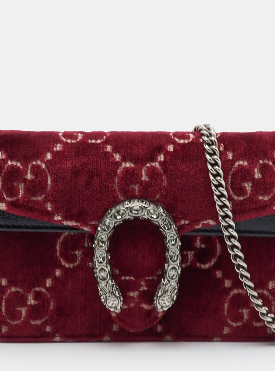 Gucci Dionysus Crystal Super Mini Red/Black Velvet and Patent Leather Shoulder Bag