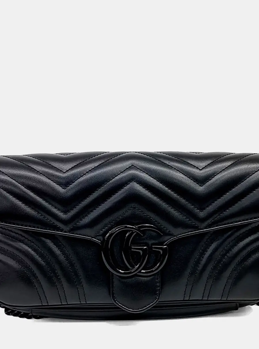 Gucci Black Leather GG Marmont Shoulder Bag (734814)