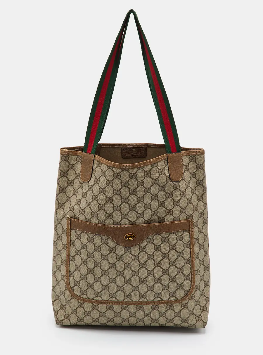Gucci Sherry Line Web Beige GG Supreme Canvas Tote