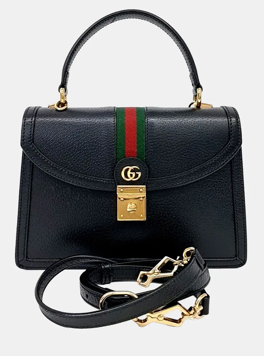 Gucci Black Leather Ophidia Top Handle Bag (651055)