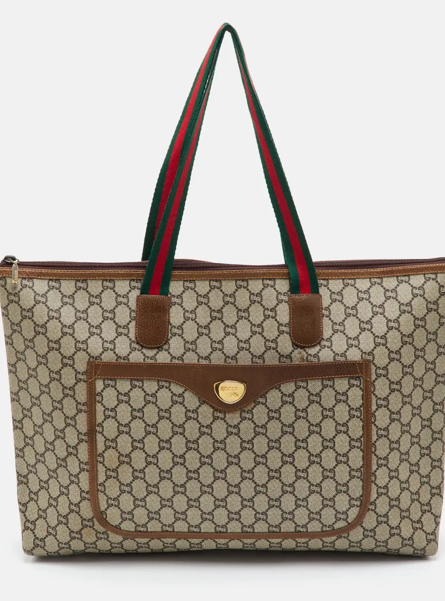 Gucci Sherry Line Web Beige GG Plus Supreme Canvas Shopper Tote