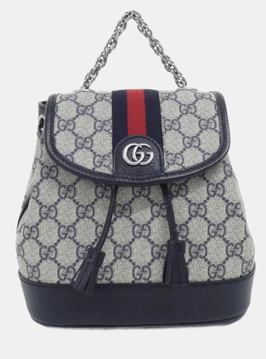 Gucci Ophidia Mini Blue GG Supreme Canvas Leather Backpack Bag