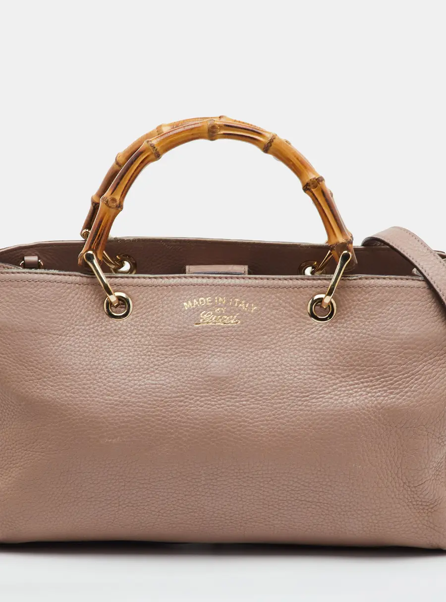 Gucci Bamboo Handle Medium Light Pink Leather Shopper Tote
