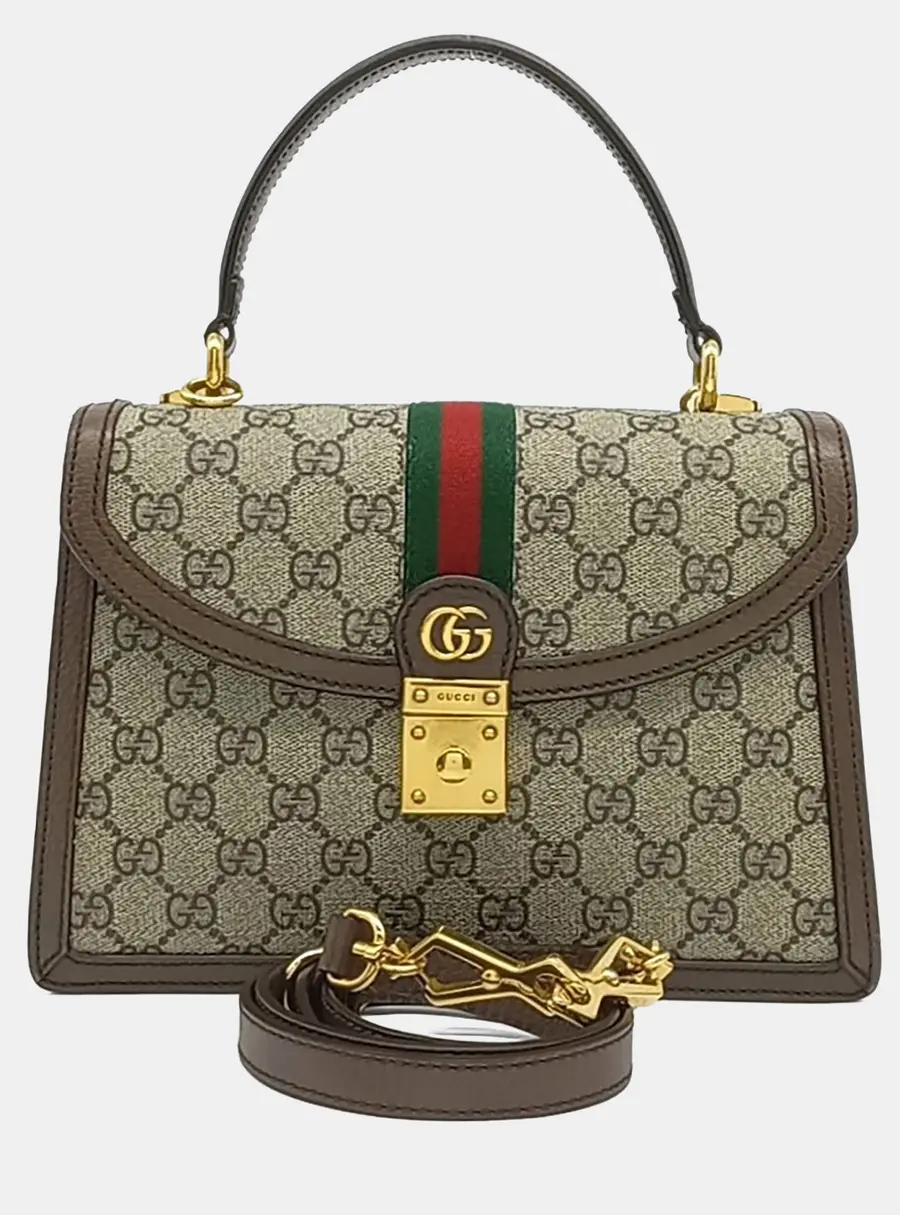 Gucci Ophidia Beige/Brown Canvas Top Handle Bag GHW