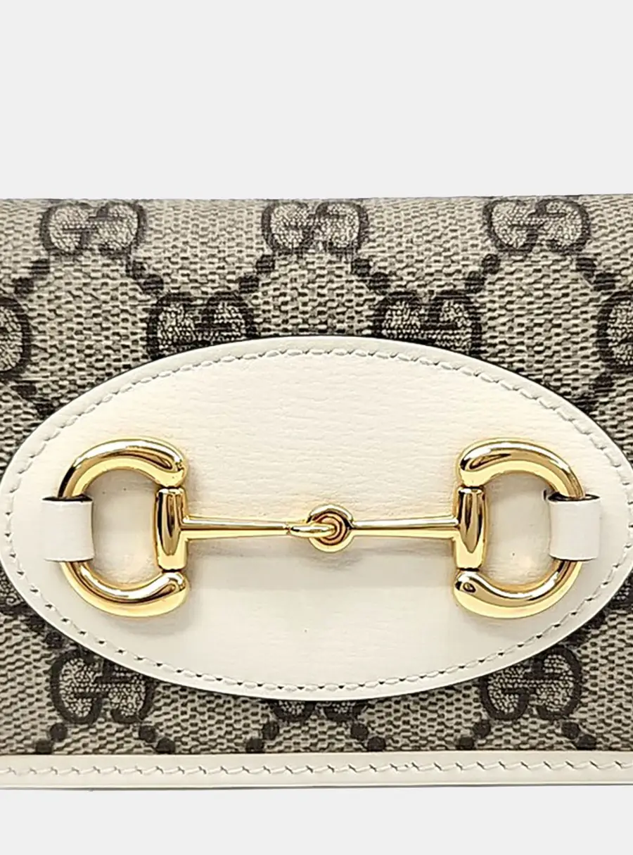 Gucci 1955 Horsebit White GG Supreme Canvas & Leather Wallet Bag