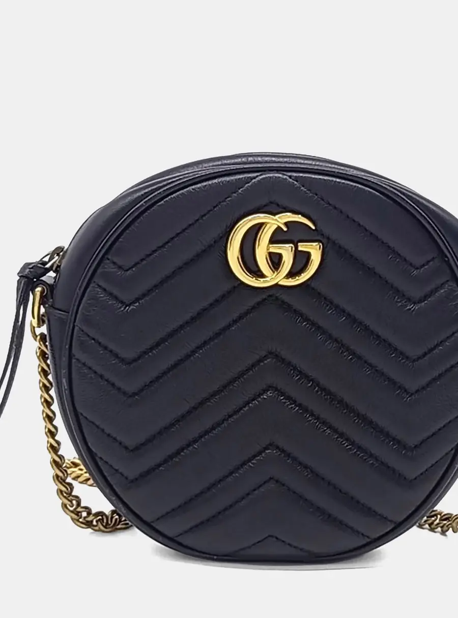 Gucci Black Leather Gucci Marmont Round Shoulder Bag (550154)
