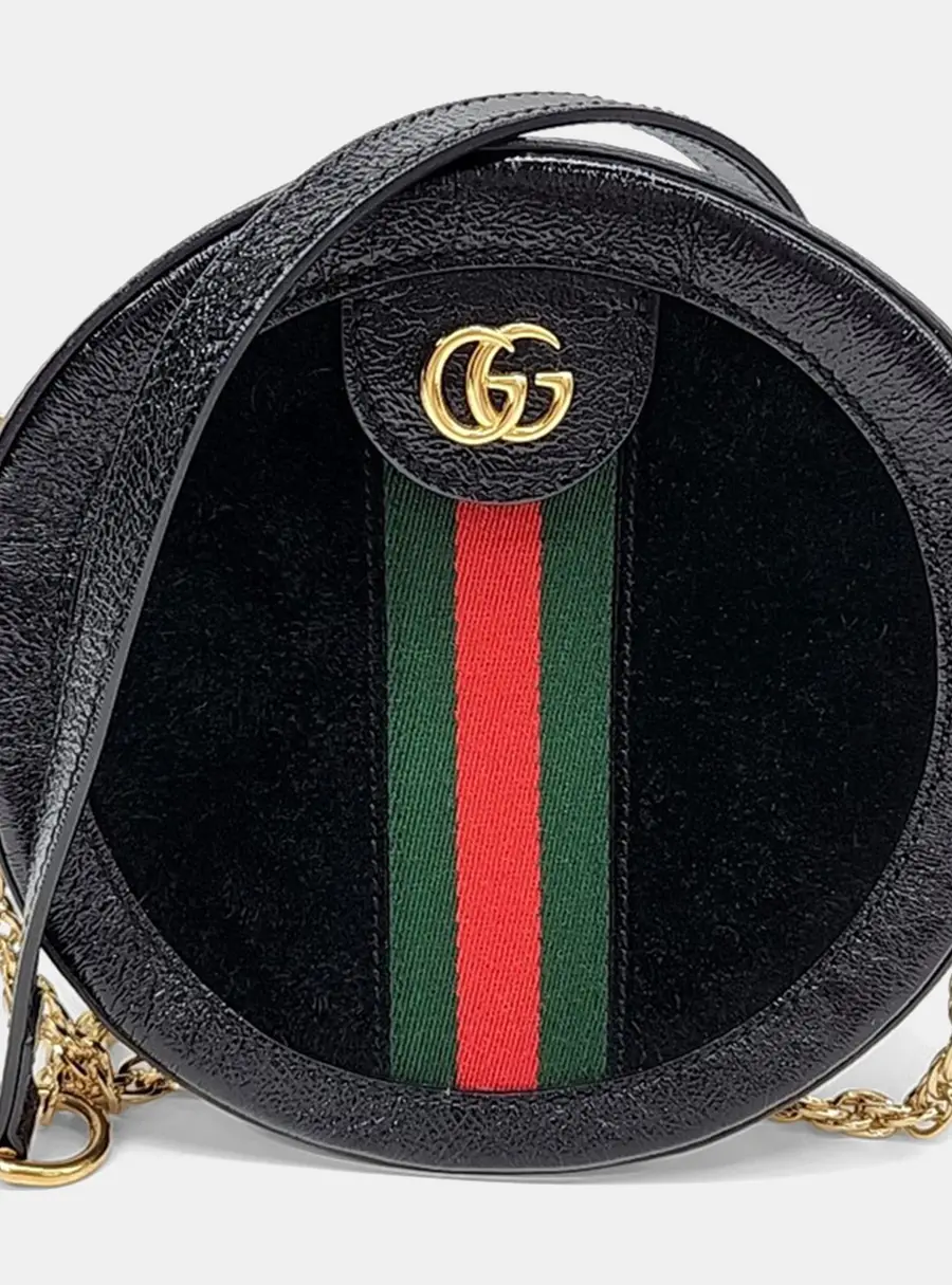 Gucci Multicolor Suede Ophidia Mini GG Round Shoulder Bag