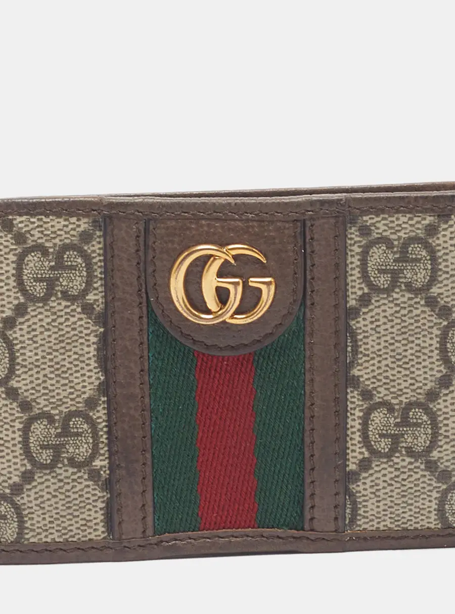 Gucci Ophidia GG Beige/Ebony GG Supreme Coated Canvas and Leather Card Holder