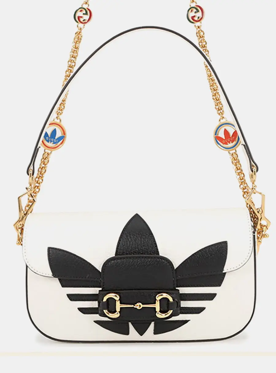 Gucci Adidas Horsebit Small White Black Calfskin Leather Shoulder Bag