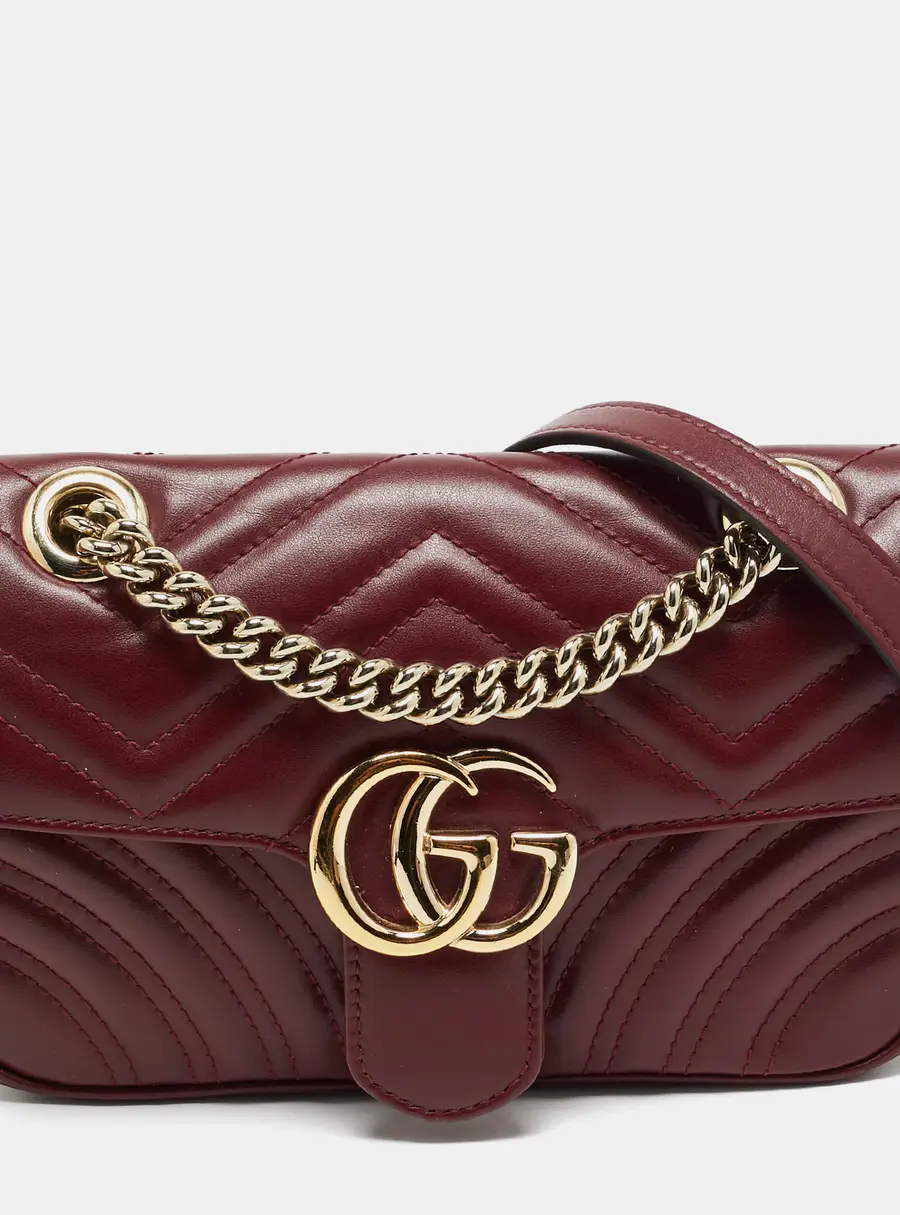Gucci GG Marmont Small Burgundy Matelassé Leather Shoulder Bag
