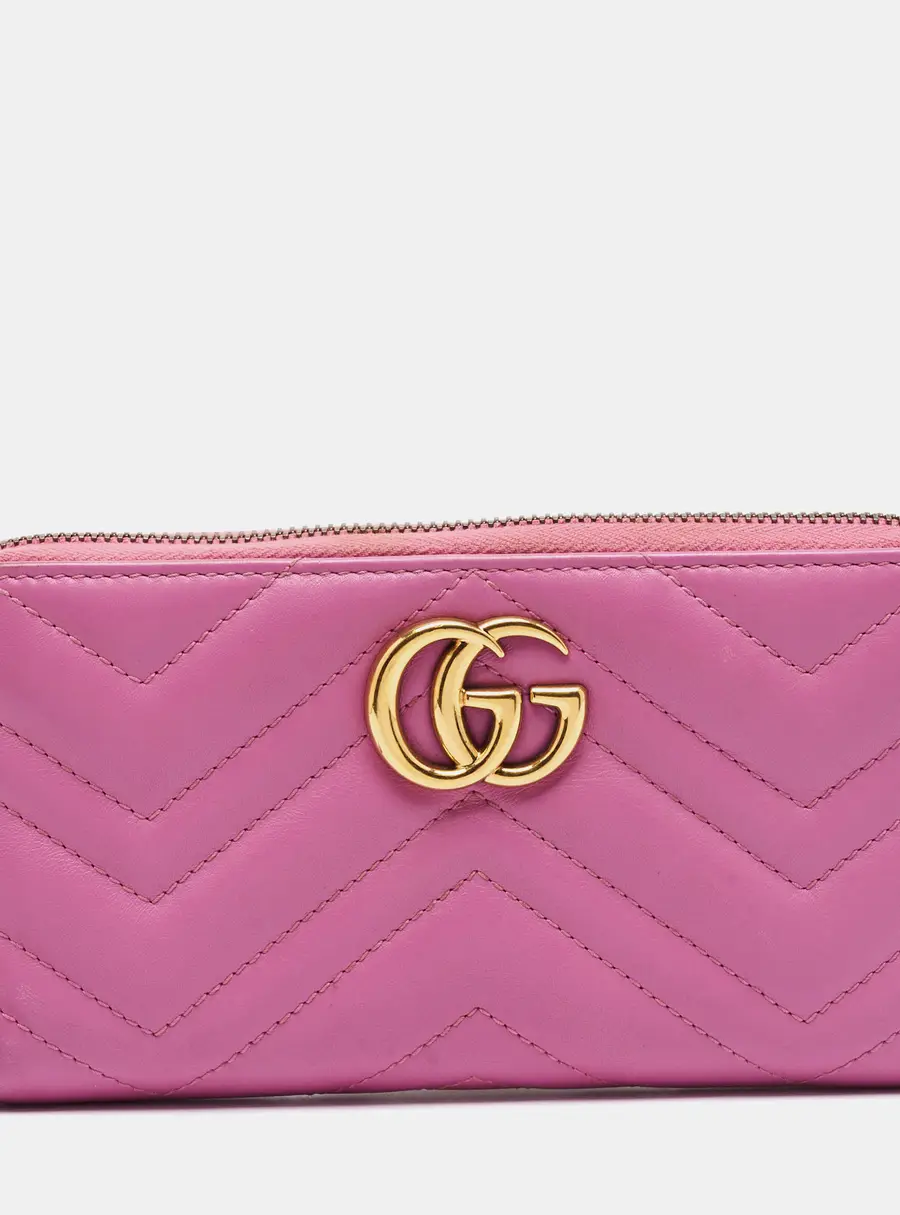 Gucci GG Marmont Pink Matelass&eacute; Leather Continental Wallet