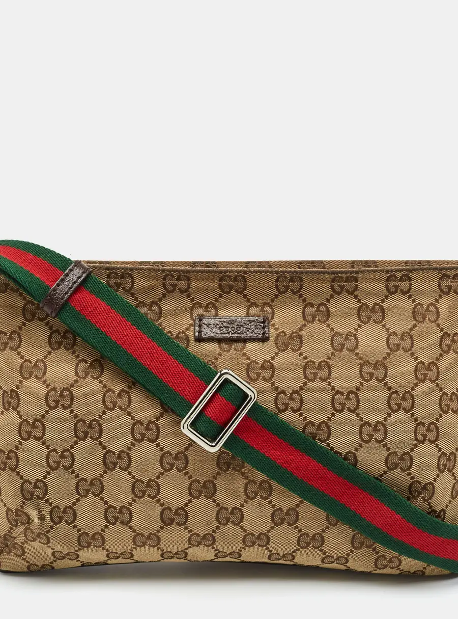 Gucci Beige GG Canvas Web Messenger Bag