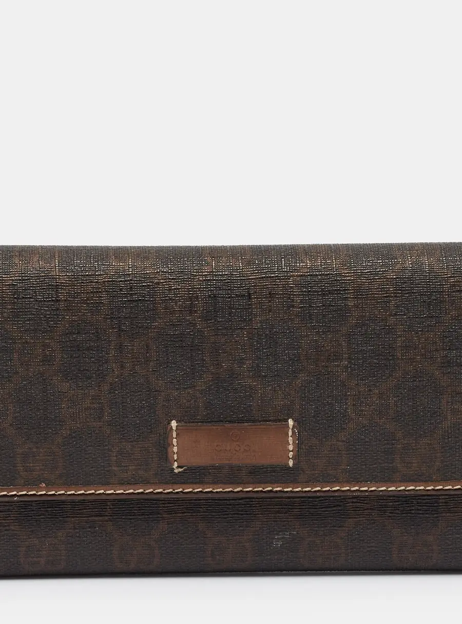 Gucci Logo Bronze GG Supreme Canvas and Leather Trifold Wallet