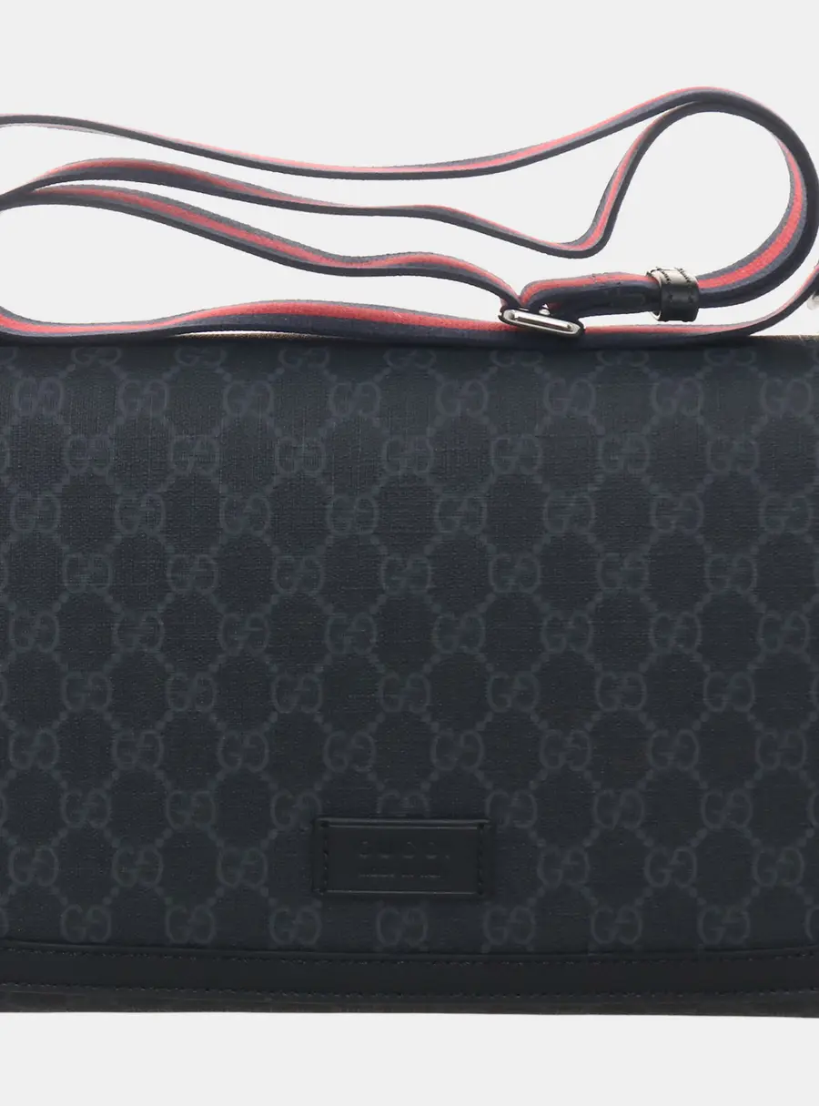 Gucci GG Supreme Small Black Coated Canvas Messenger Bag