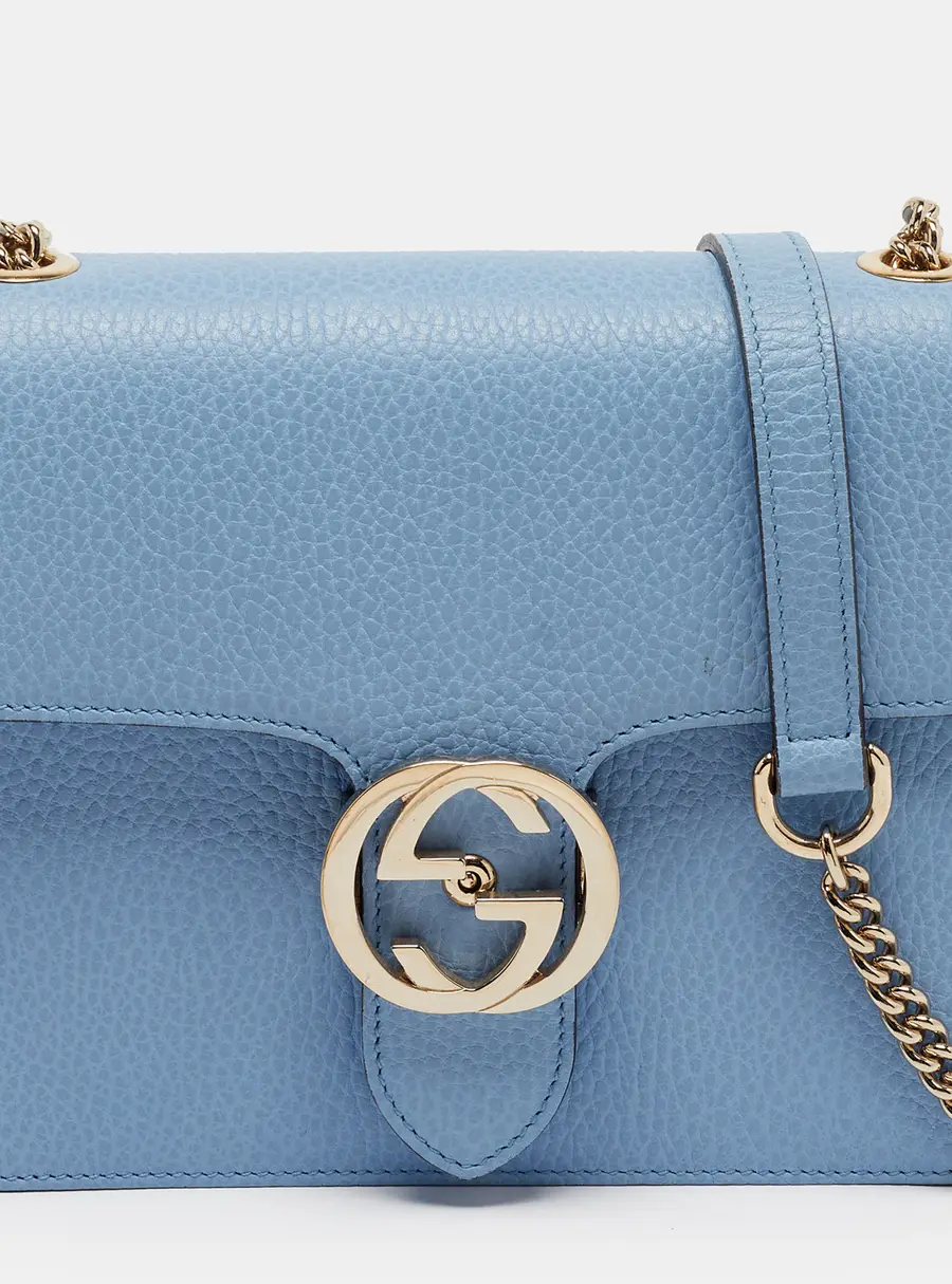 Gucci Dollar Interlocking G Small Light Blue Leather Shoulder Bag