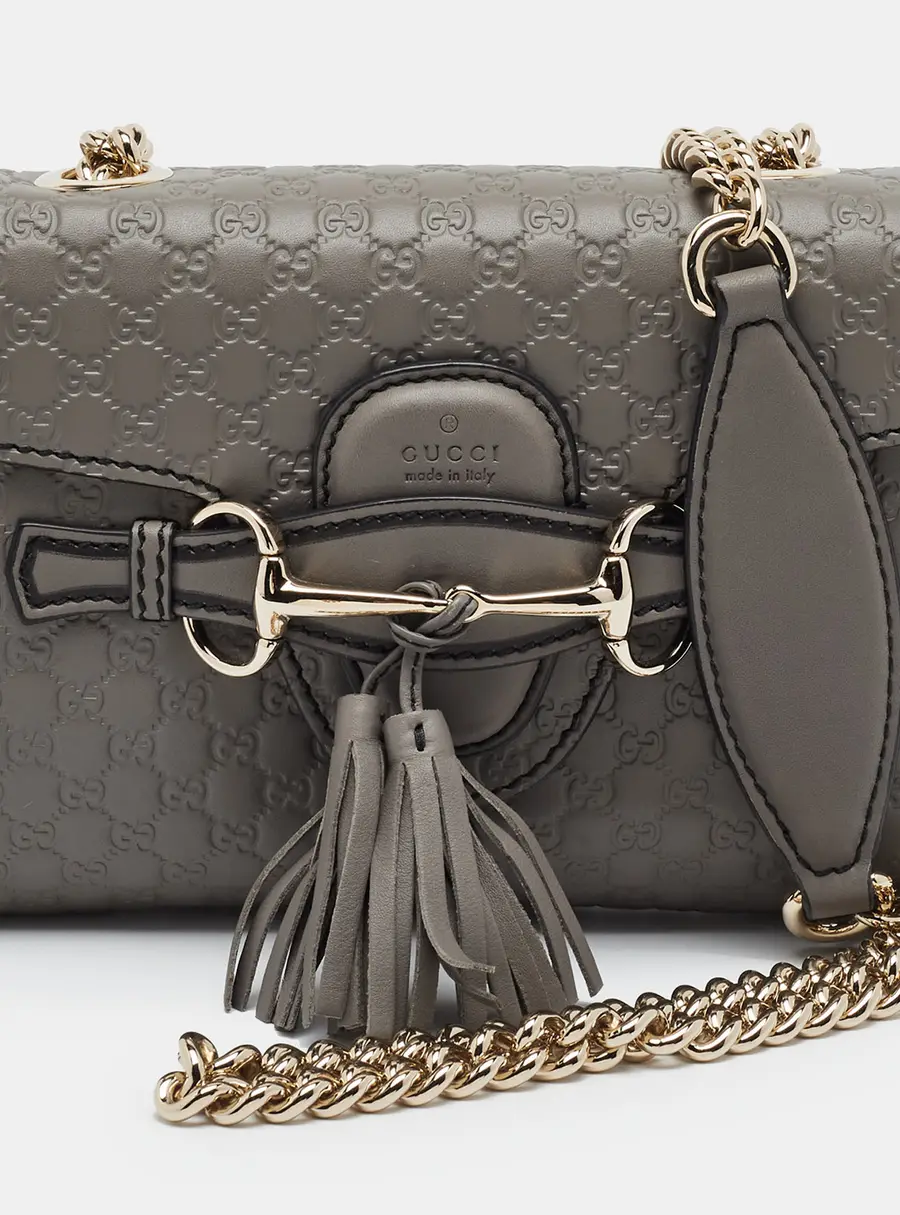 Gucci Emily Chain Mini Grey Microguccissima Leather Crossbody Bag