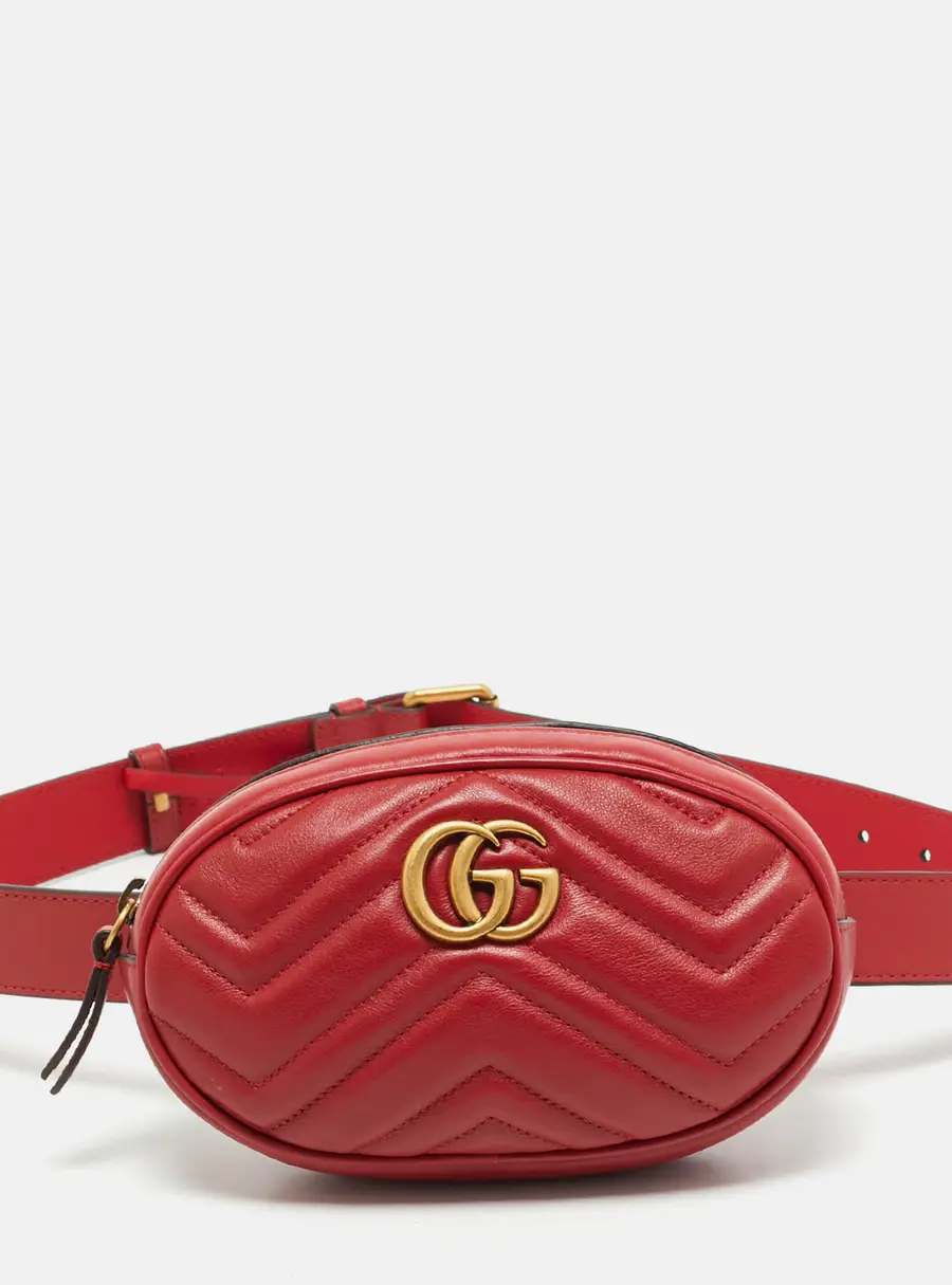 Gucci GG Marmont Mini Red Matelass&eacute; Leather Belt Bag