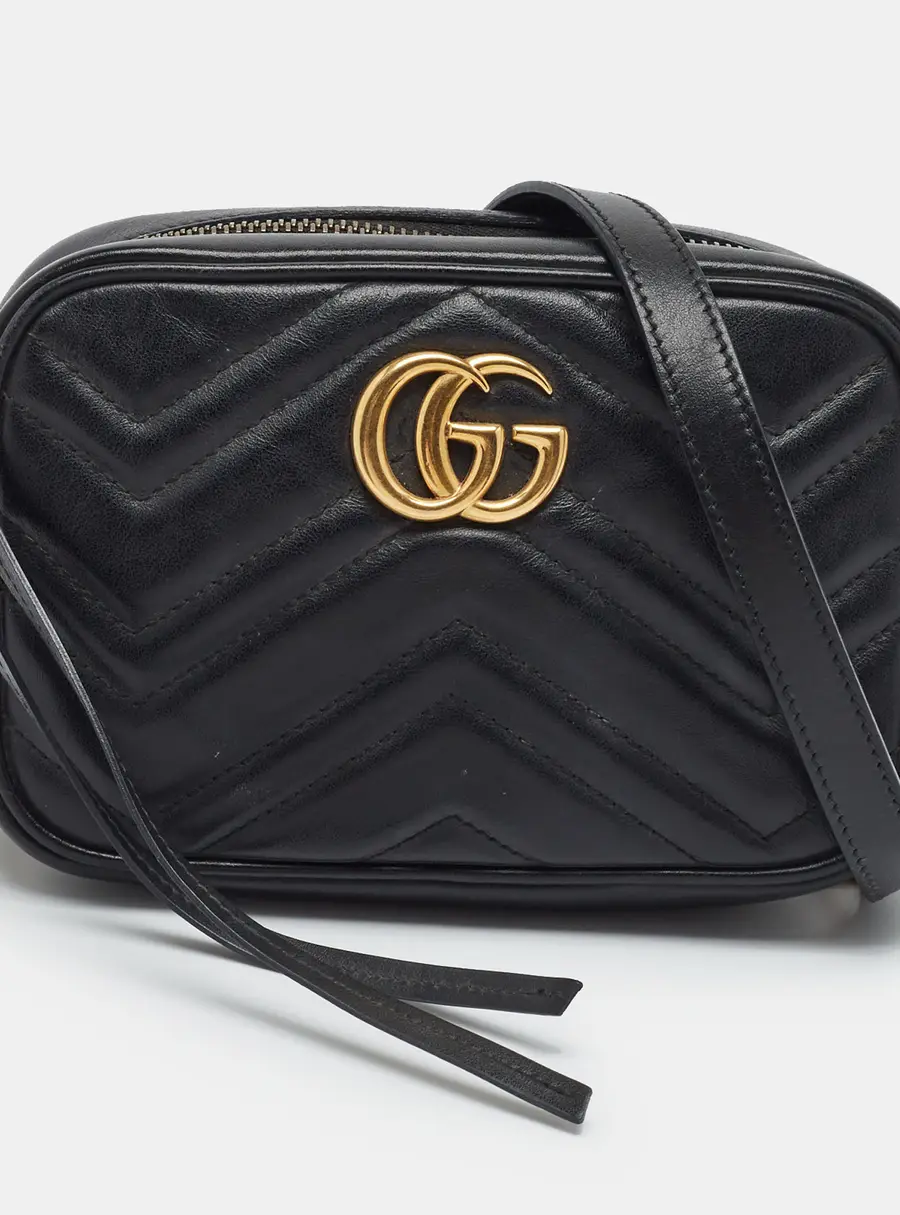 Gucci GG Marmont Mini black Matelass&eacute; Leather Camera Bag