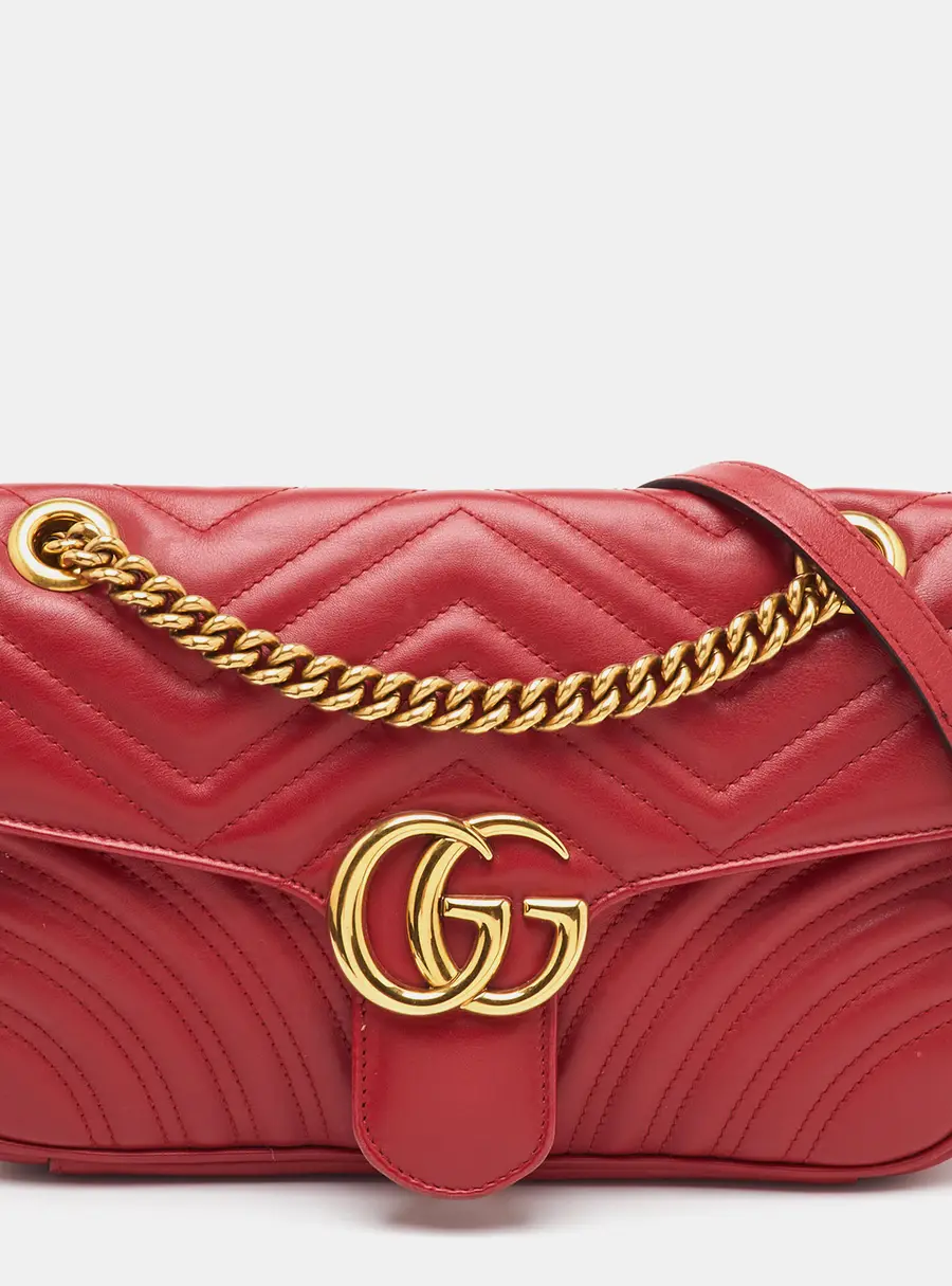 Gucci GG Marmont Small Red Matelass&eacute; Leather Shoulder Bag