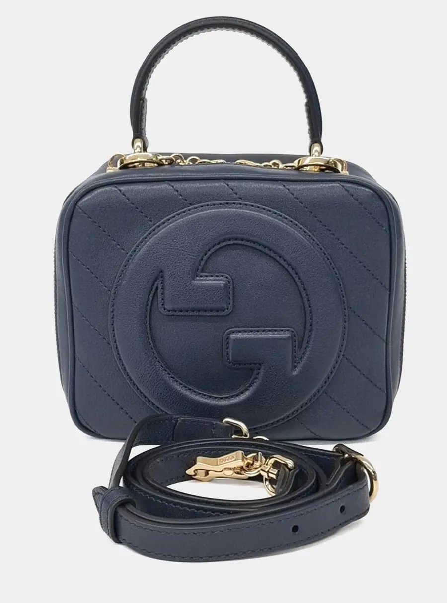 Gucci Navy Blue Leather Blondie Top Handle Bag (744434)