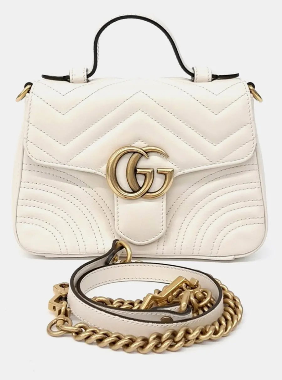 Gucci Cream Leather Marmont Mini Top Handle Shoulder Bag (547260)