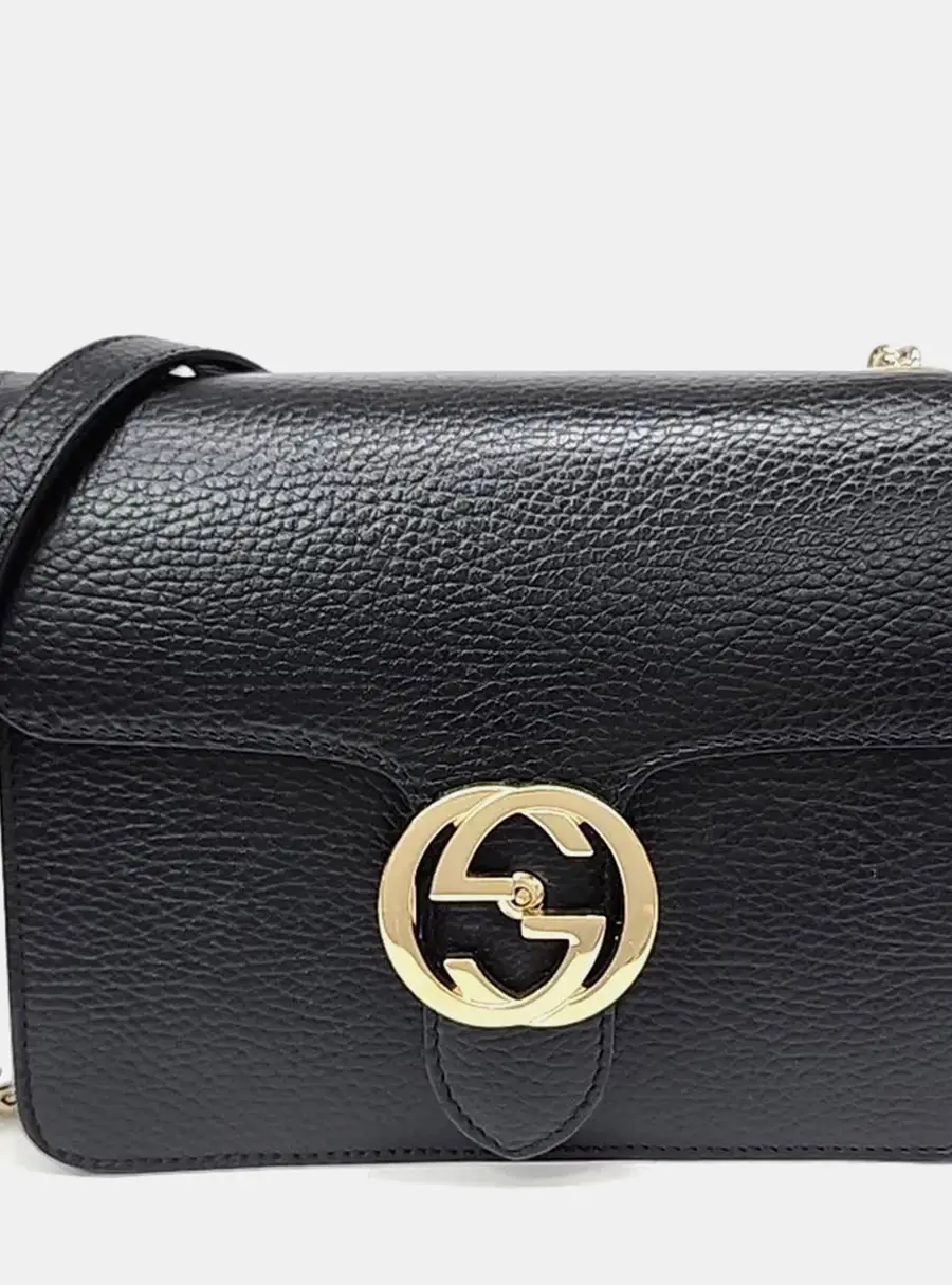 Gucci Black Leather Interlocking GG Crossbody Bag