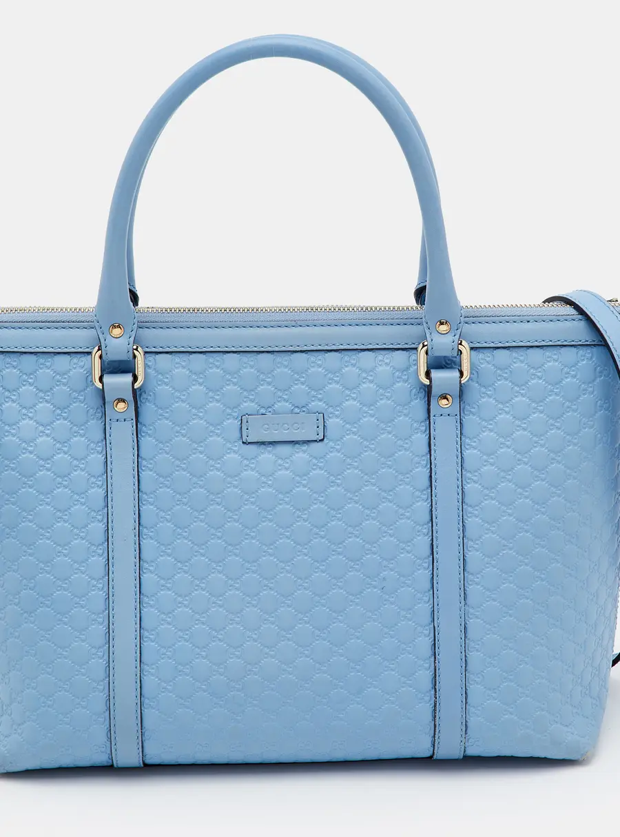 Gucci Light Blue Microguccissima Leather Top Zip Tote