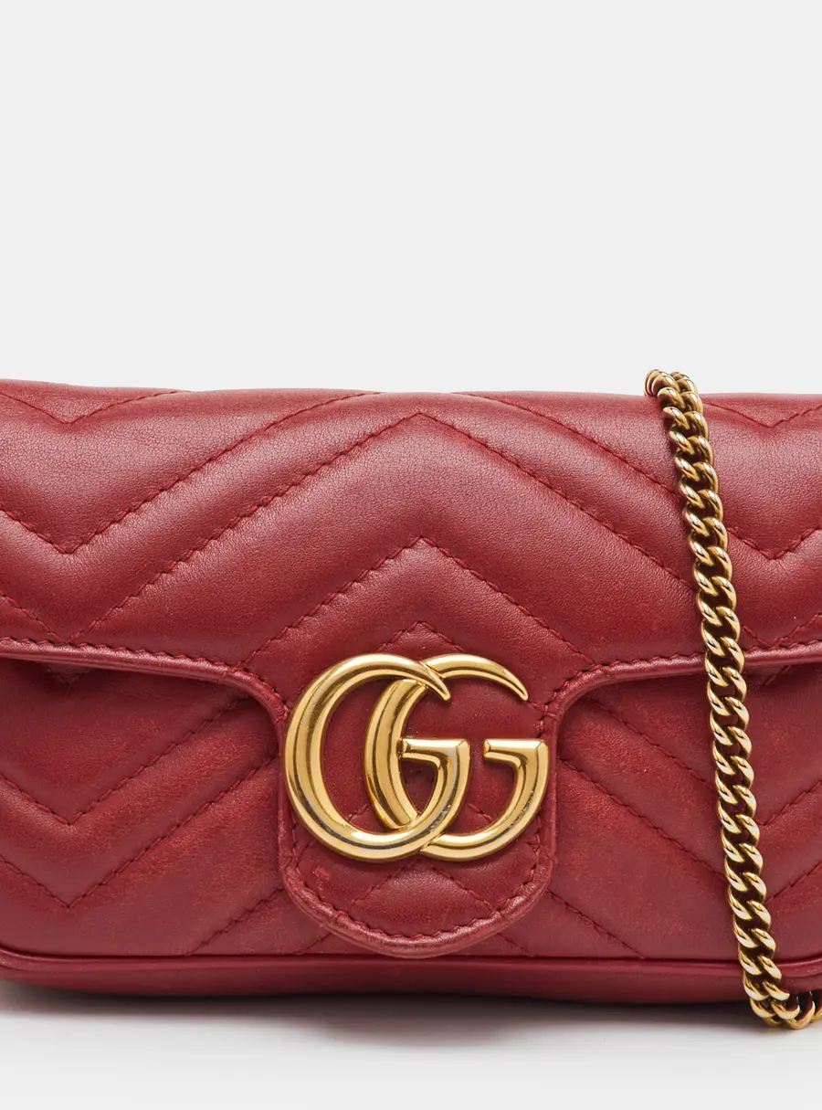 Gucci GG Marmont Super Mini Red Matelasse Leather Crossbody Bag
