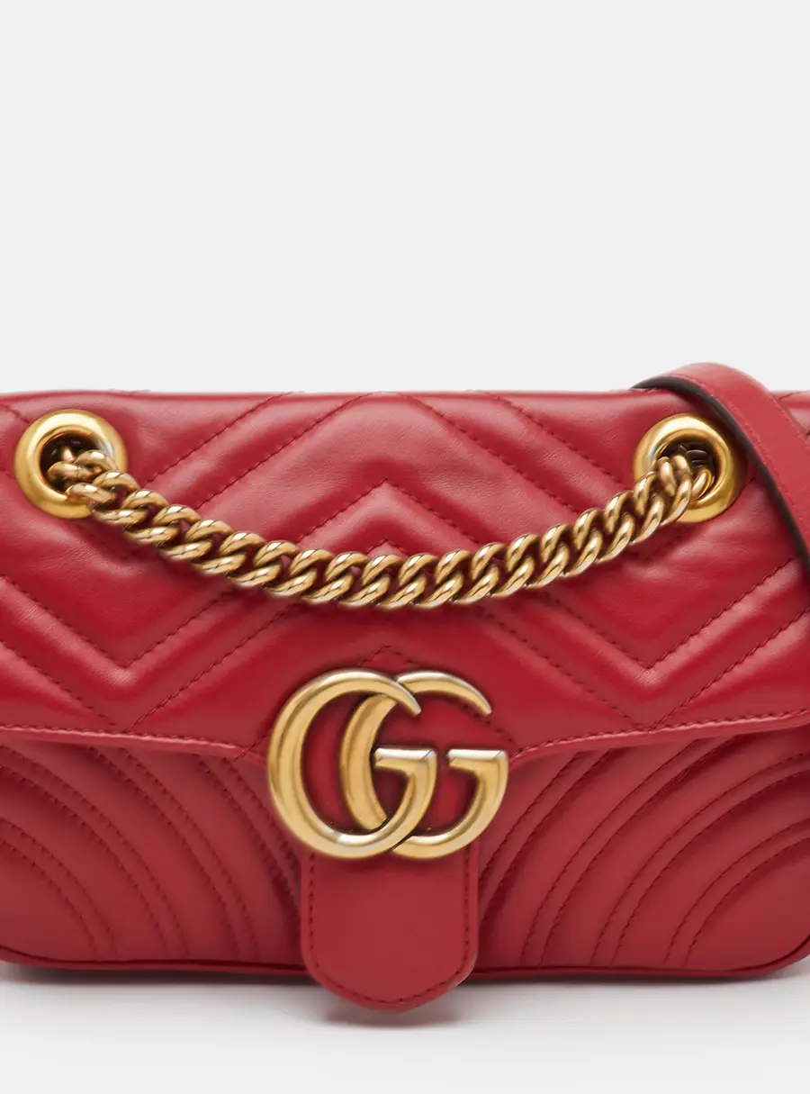 Gucci GG Marmont Small Red Matelasse Leather Flap Crossbody Bag