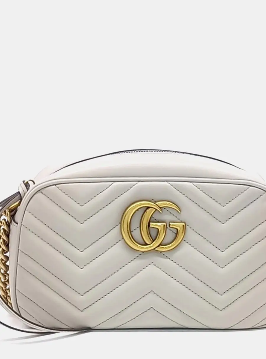 Gucci Marmont Beige Grey Leather Crossbody Bag