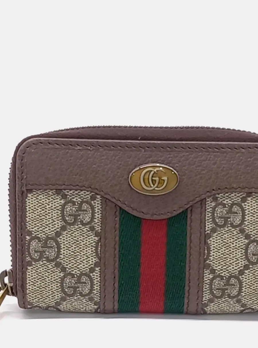 Gucci Beige Brown Canvas Ophidia Card Holder (597613)