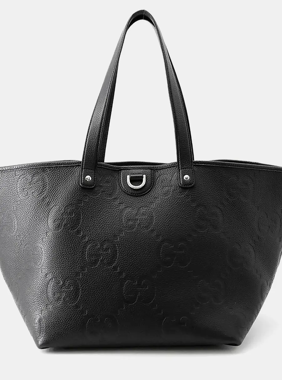 Gucci Jumbo Gg Tote Bag Black Leather Size Medium
