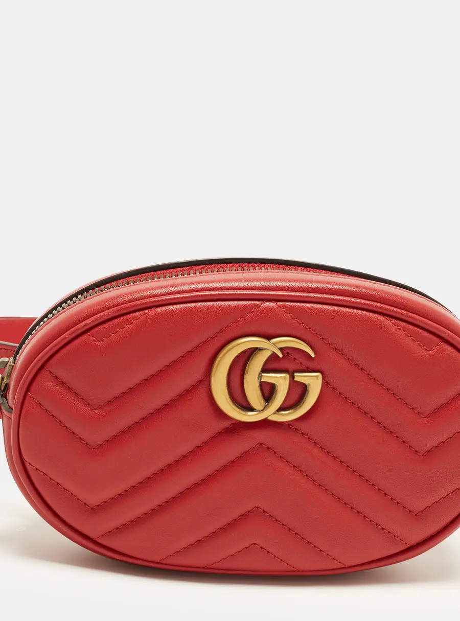 Gucci GG Marmont Mini Red Matelass&eacute; Leather Belt Bag