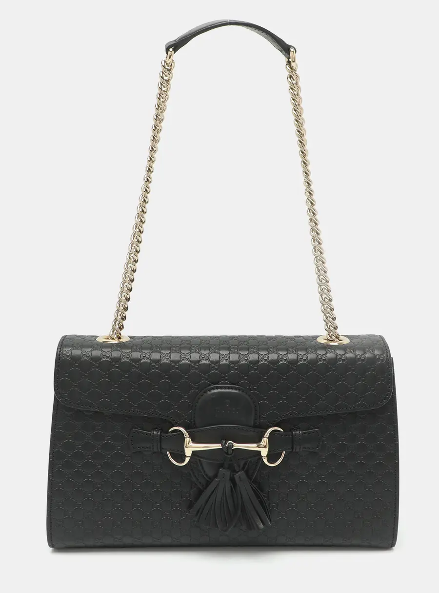 Gucci Emily Medium Black Microguccissima Leather Shoulder Bag