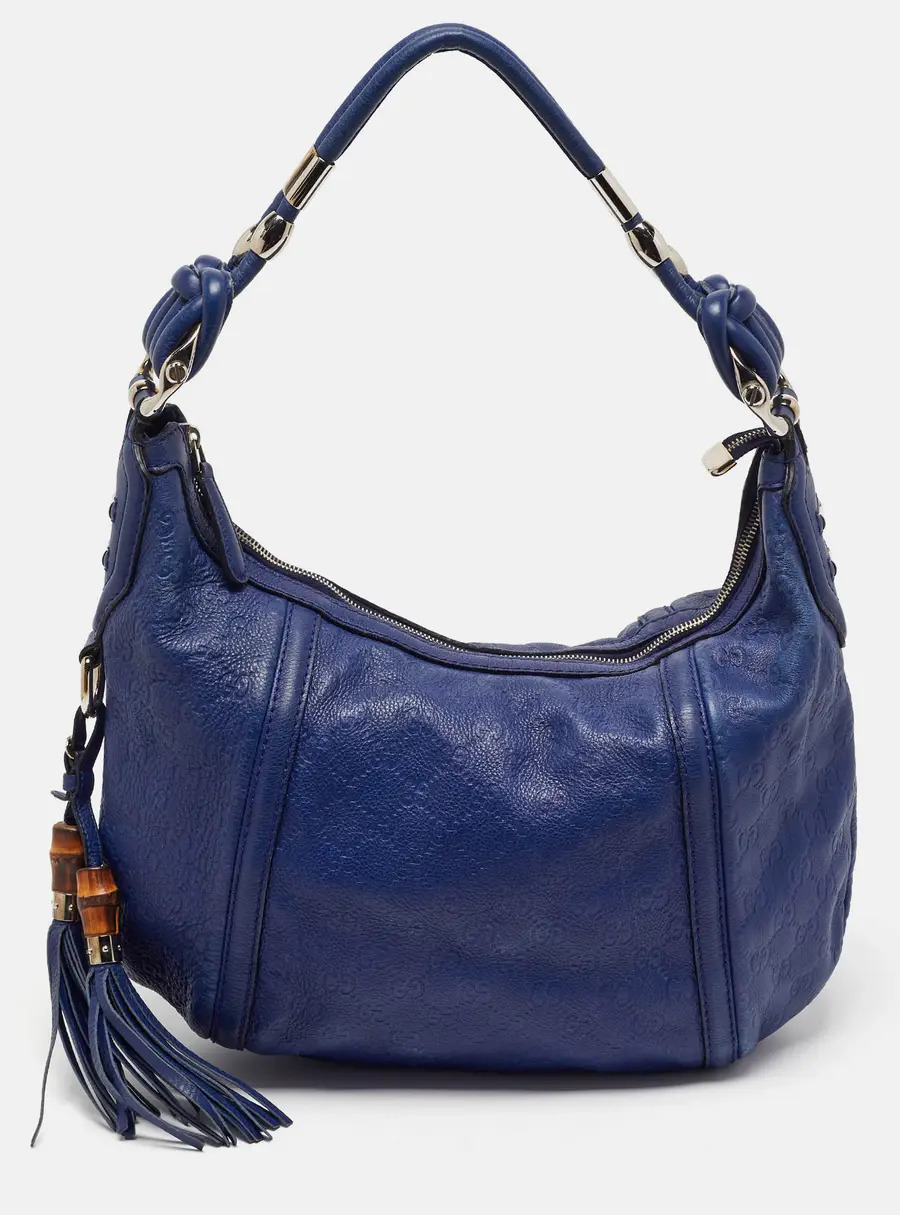 Gucci Techno Horsebit Medium Blue Guccissima Leather Hobo