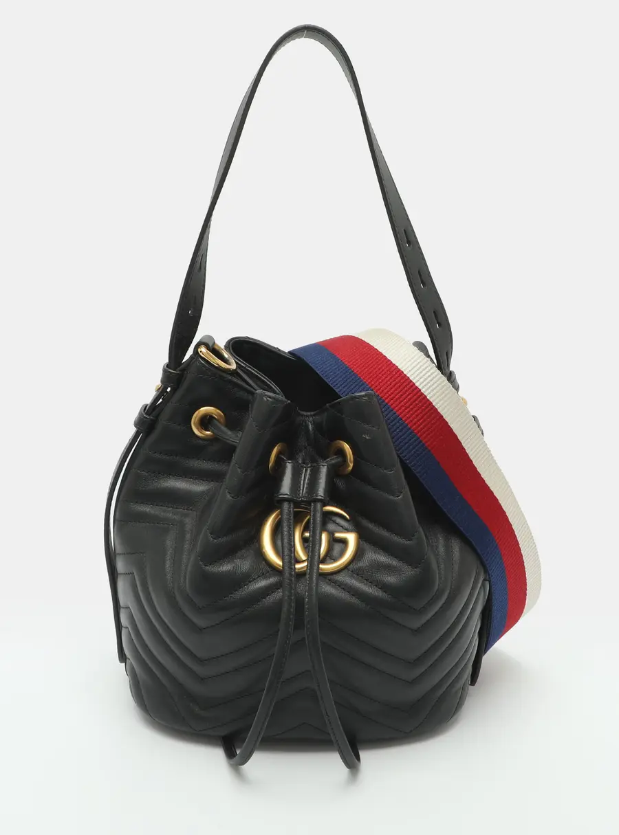 Gucci GG Marmont Black Matelass&eacute; Leather Bucket bag