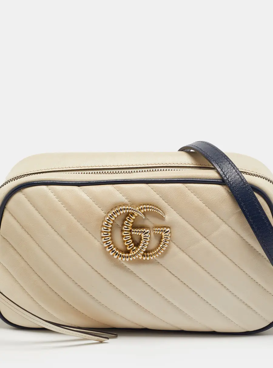 Gucci GG Marmont Small White Leather Camera Shoulder Bag