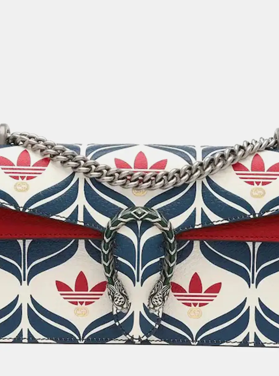 Gucci Adidas Dionysus Small Blue Hibiscus Red White Printed Leather Shoulder Bag