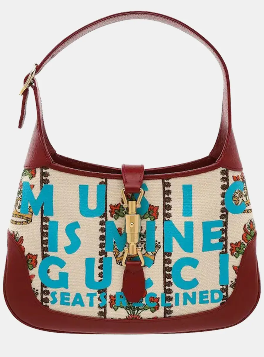 Gucci Jackie 1961 Small Multicolor Canvas Burgundy Leather Shoulder Bag