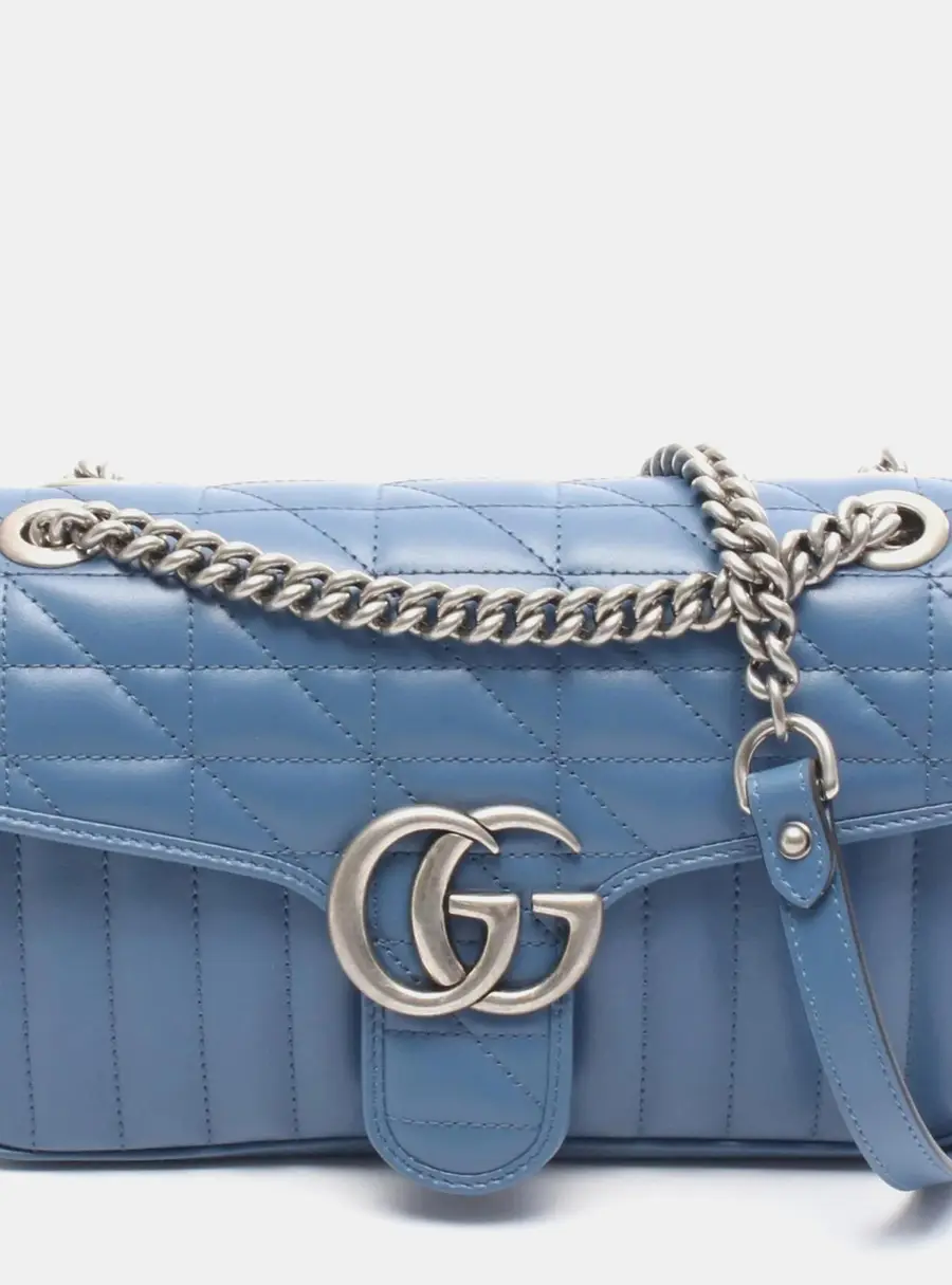 Gucci GG Marmont Small Blue Matelasse Leather Shoulder Bag