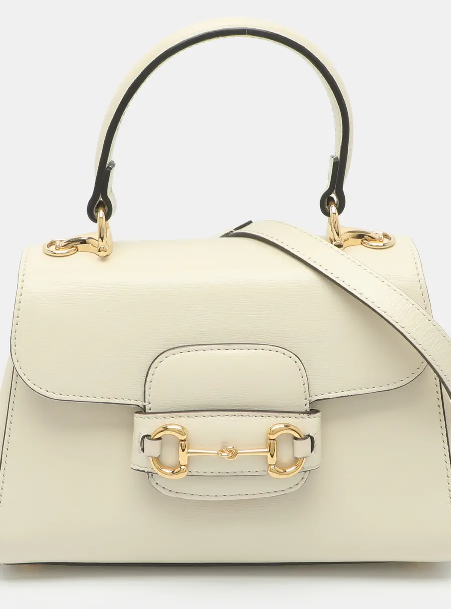 Gucci Horsebit 1955 Mini White Leather Top Handle Bag