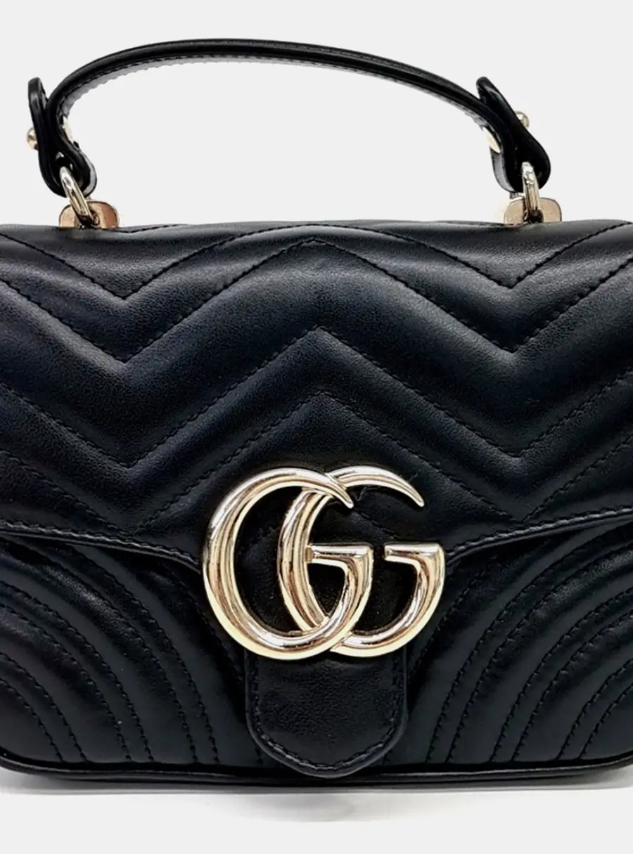Gucci Black Leather Marmont Mini Top Handle Bag (811238)